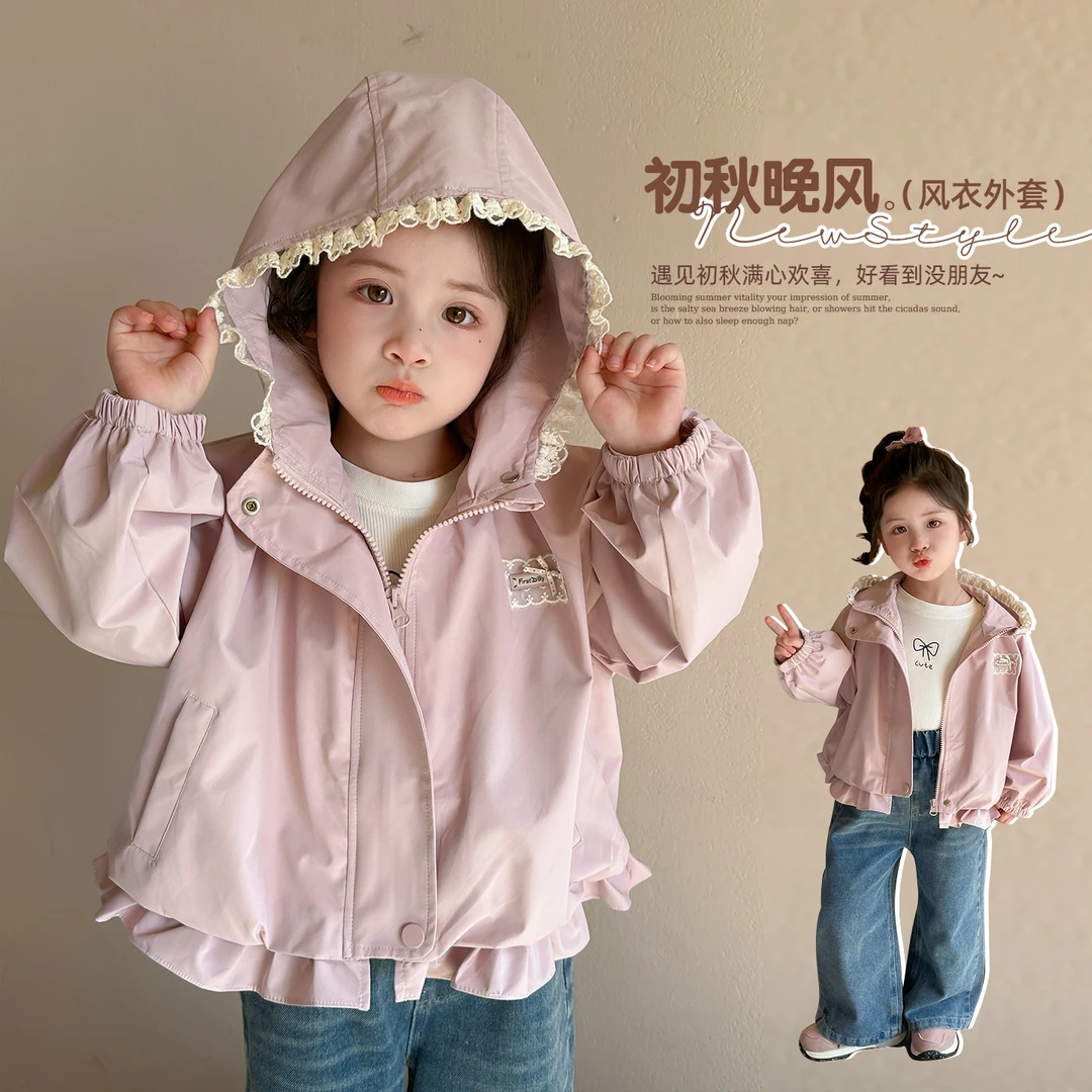 女童秋季风衣外套新款宝宝韩版连帽普通外套洋气时尚春秋外出服