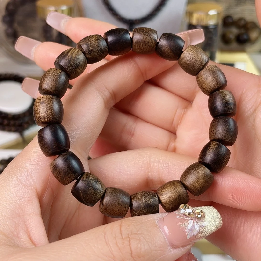 沉香手串L***谓越南芽庄老白棋玉化老料满瘤疤1.0桶珠