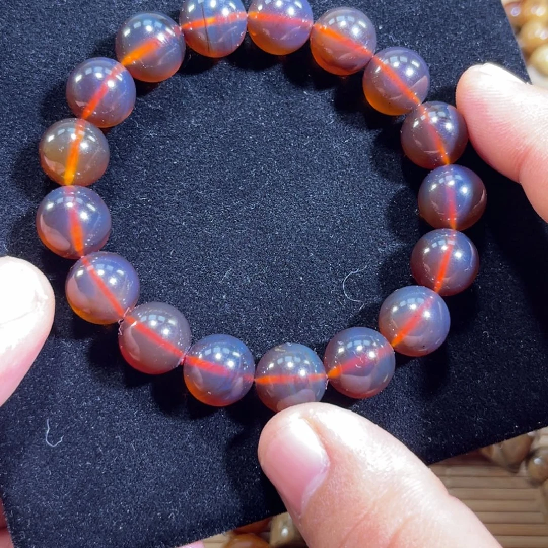 琥珀未镶嵌裸石12规格棕红小手串