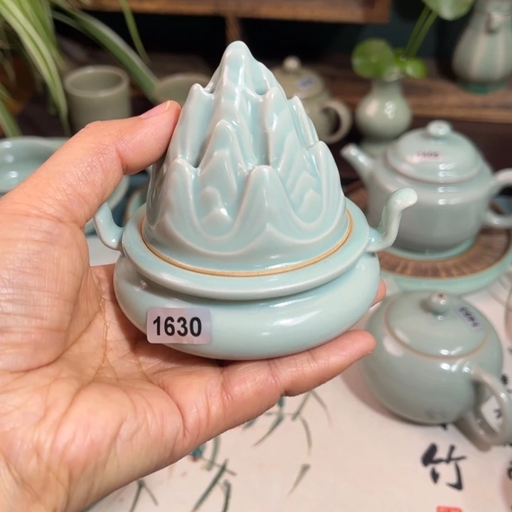 七***安瓷片瓷1630双耳博山炉，青鸾汝瓷原矿釉