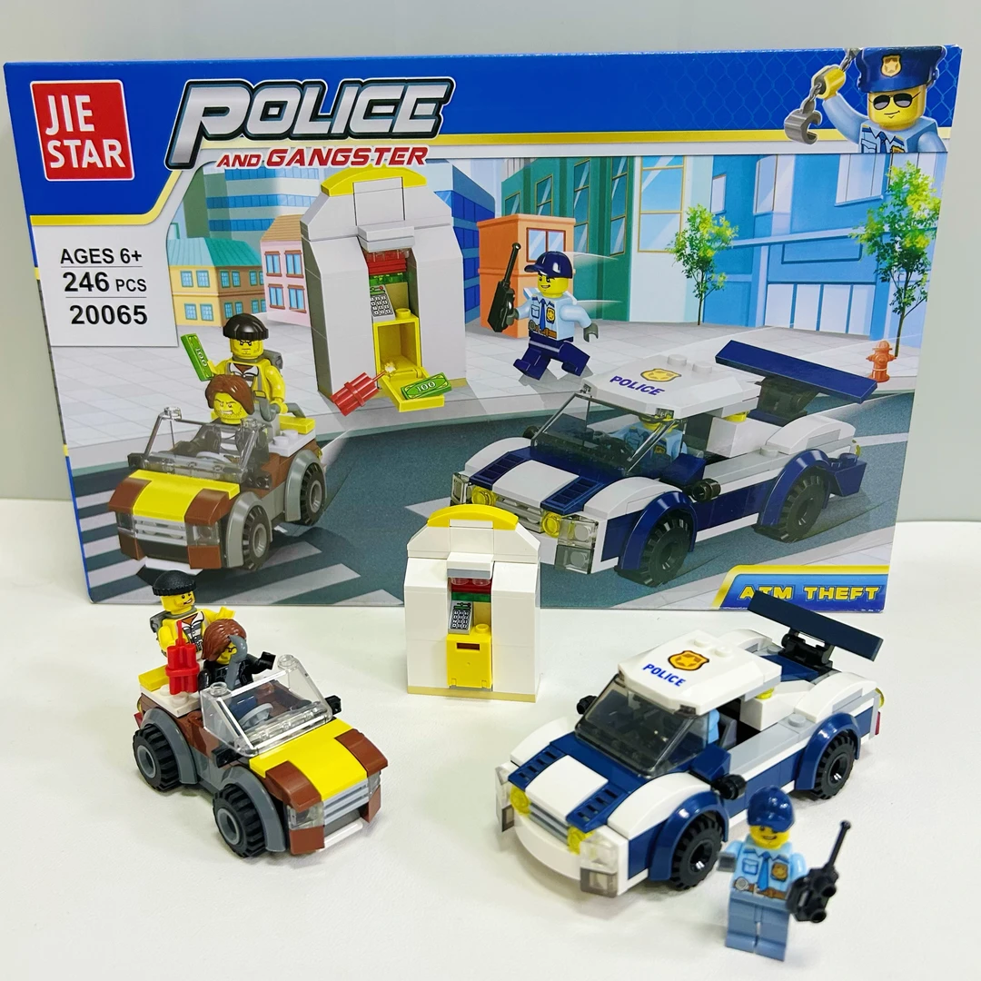 杰星城市警察系列积木玩具小车拼装模型男孩礼物