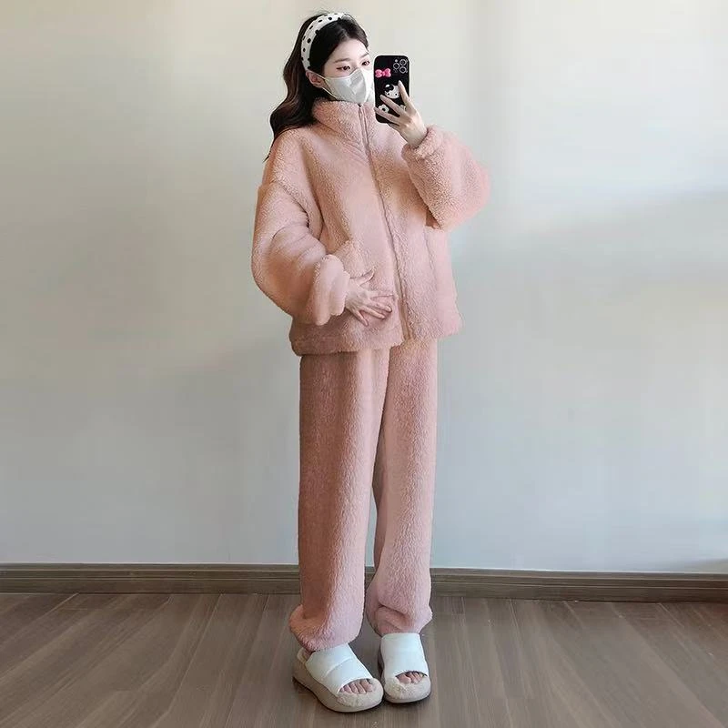 孕妇装秋装套装2025新款春秋加绒加厚保暖家居服秋季慵懒风两件