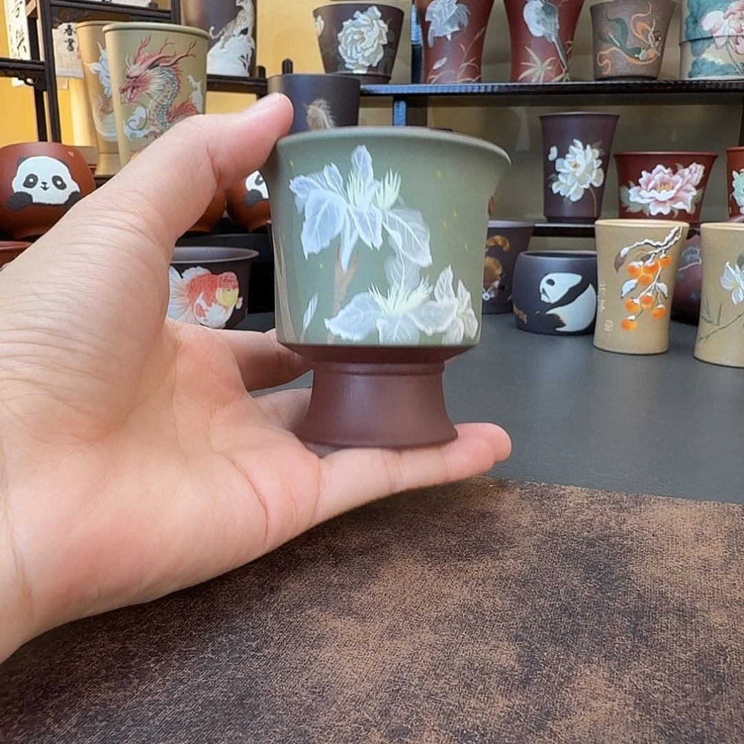 老***人茶杯紫砂泥绘紫砂杯