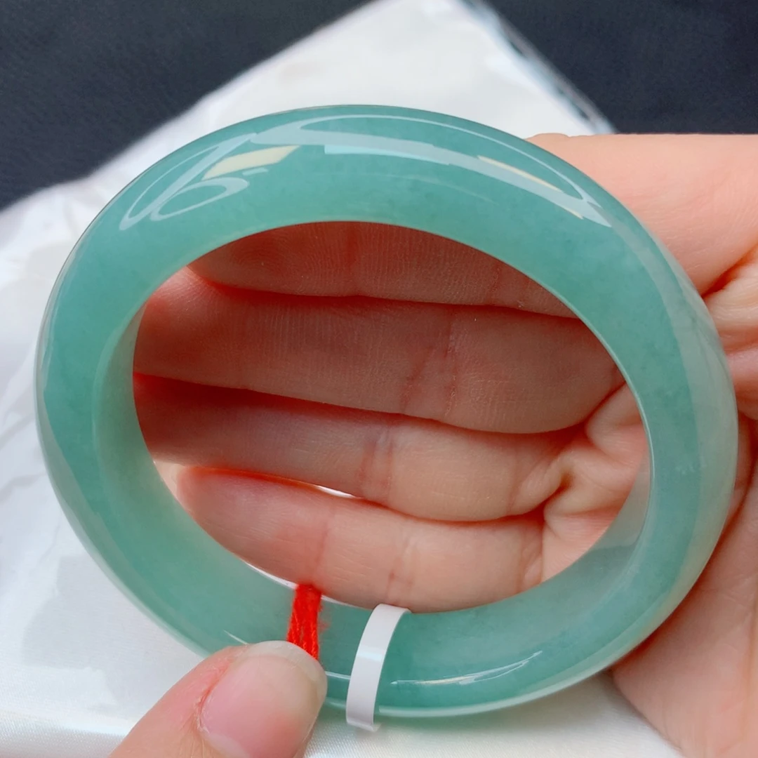 翡翠未镶嵌手镯53-54糯冰蓝绿底