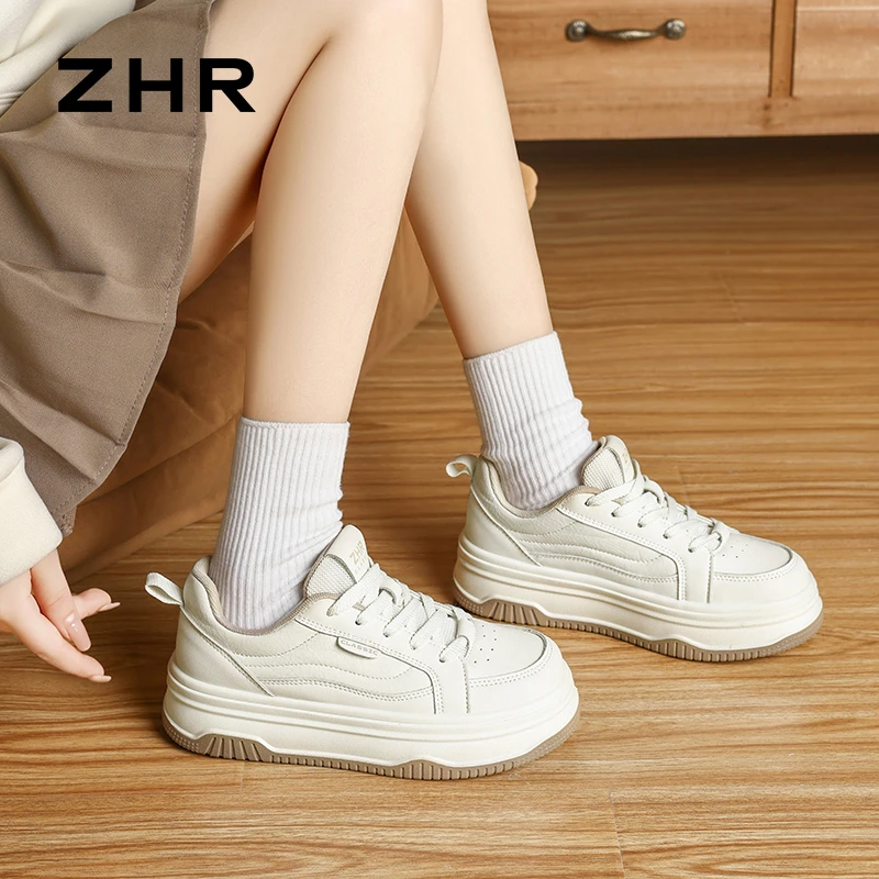 ZHR厚底小白鞋女2025春季新款小个子增高休闲鞋轻便透气面包板鞋