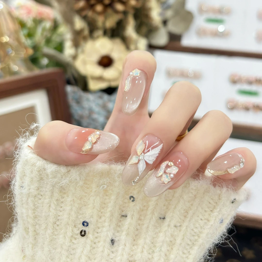 【蝶诗舞】现货-纯手工穿戴甲新年美甲 美拉德钻