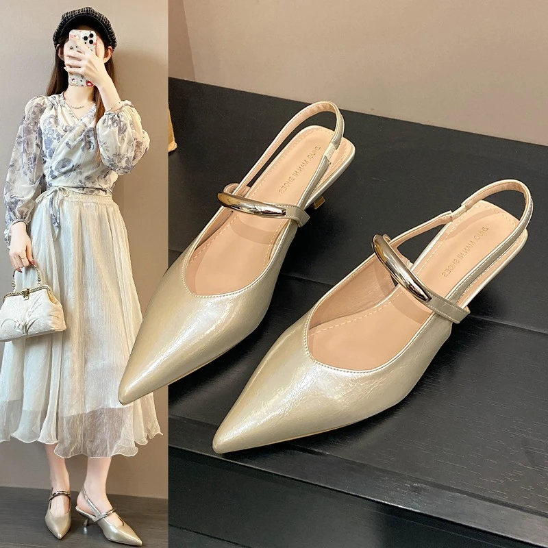 高级感时尚包头凉鞋女夏2025新款一字带高跟鞋不累脚气质尖头单鞋