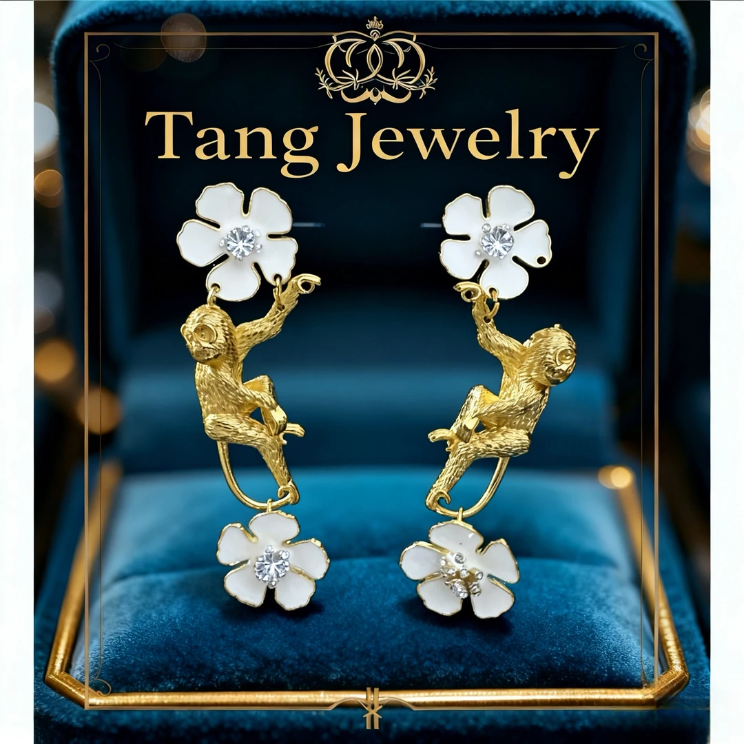 猴子繁花 中古vintage 重工耳饰