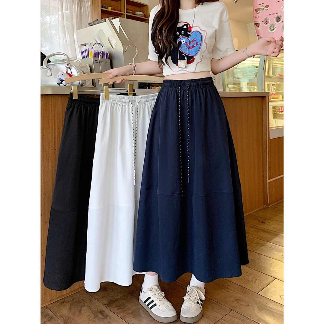 2025夏季大码女装新款a字裙松紧腰抽绳百搭显瘦半身裙洋气衣服女