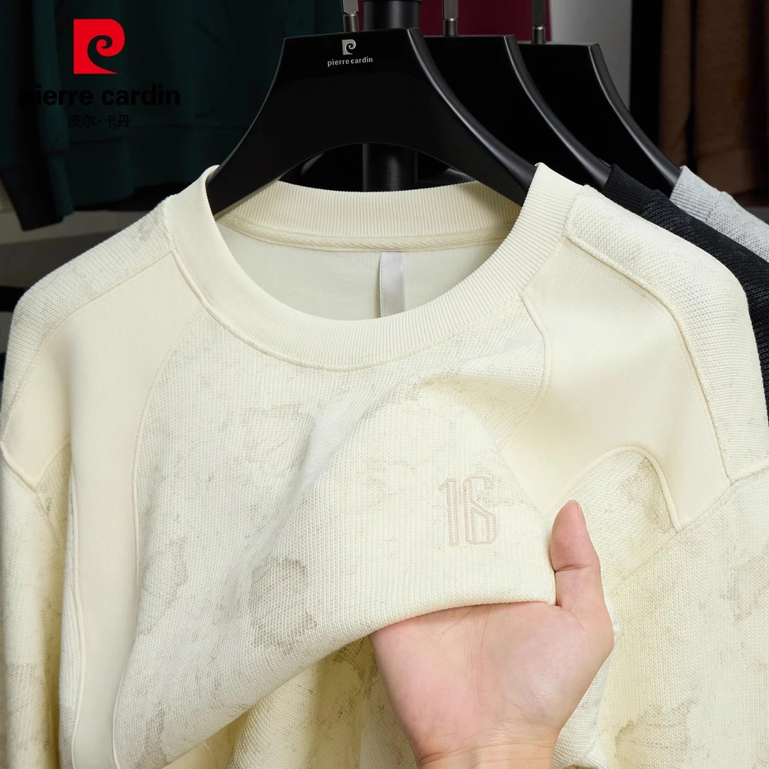 皮尔卡丹长袖t恤男士秋季新款潮流圆领卫衣休闲慵懒风打底衫男装