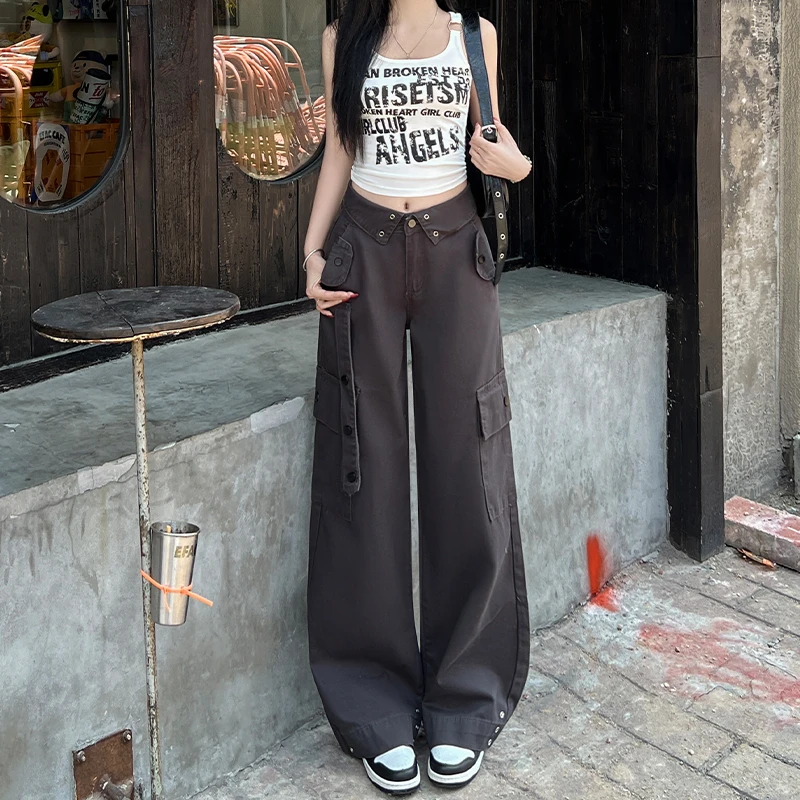 小个子工装牛仔裤女2025年秋季新款阔腿直筒九分显瘦显高休闲裤子