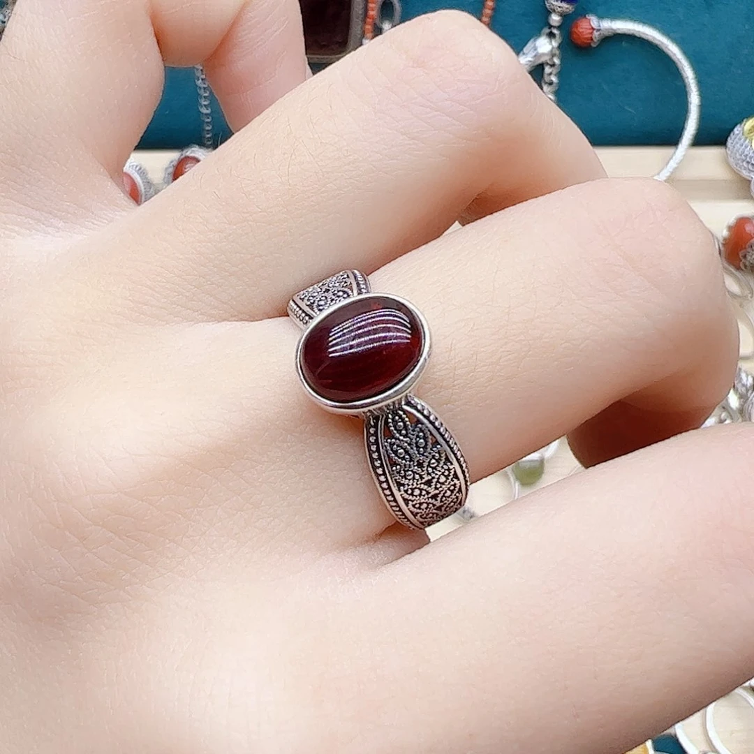 血珀戒指银S925镶嵌天然