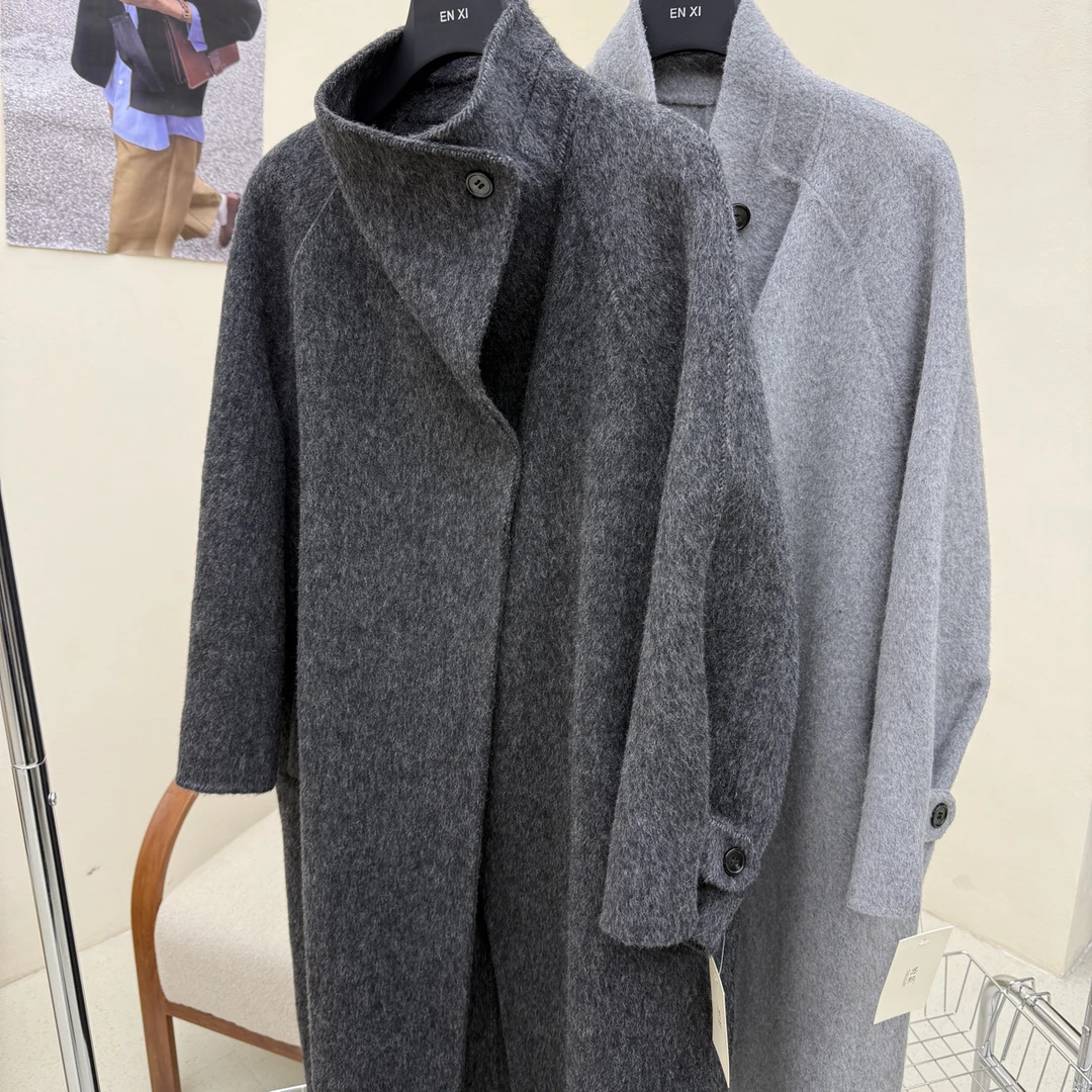 恩熙·秋冬新款百搭设计感一粒扣中长款毛呢大衣6030