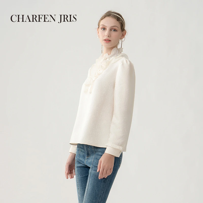 【媛媛专享】朝峰刺绣荷叶提花立领衬衣FJE5D638-6060T