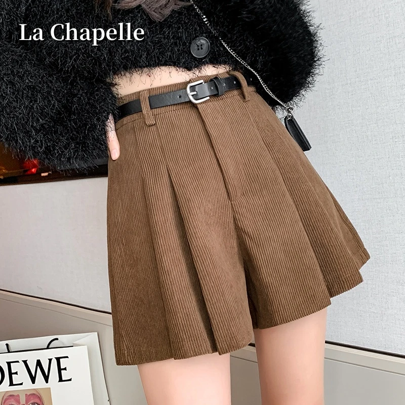 拉夏贝尔高腰灯芯绒呢子百褶裙半身裙裤女a字短裙百搭裤裙冬新款