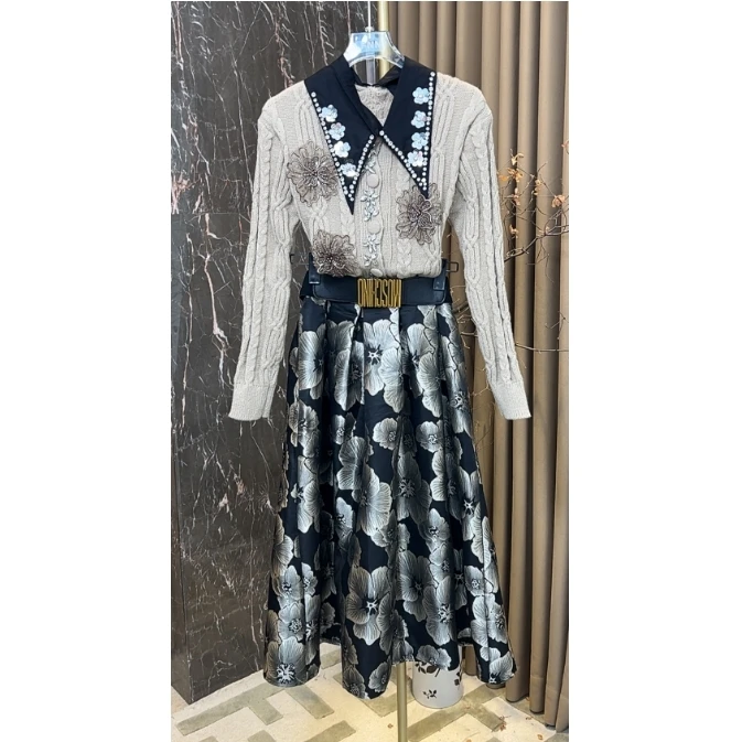 芙娜妮轻奢优雅重工提花秋季衬衣设计感小众两件套女装F2432549
