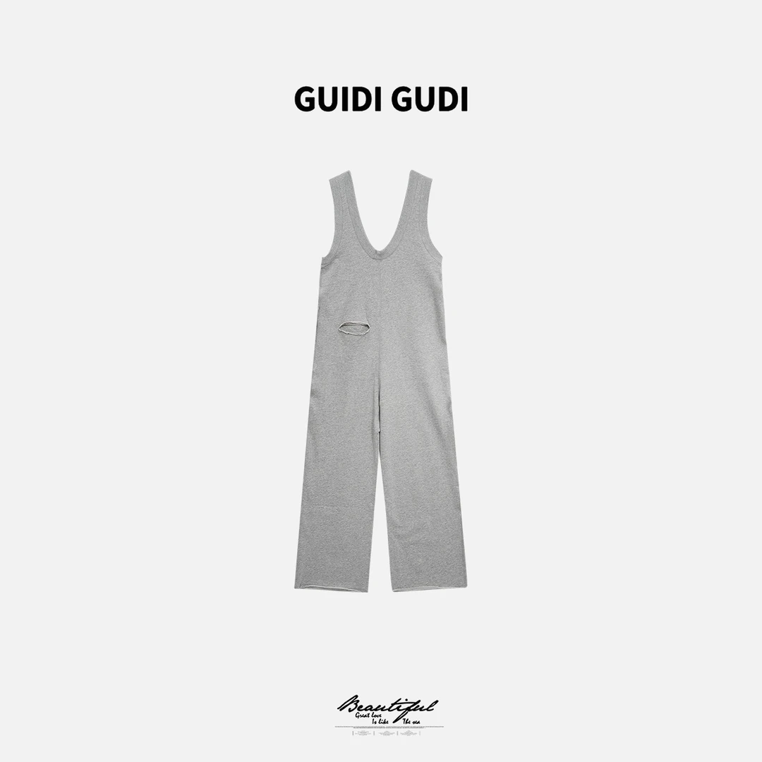 GUIDI GUDI【莉莉丝】黄加蓝时尚破洞休闲背带裤 K9520343H