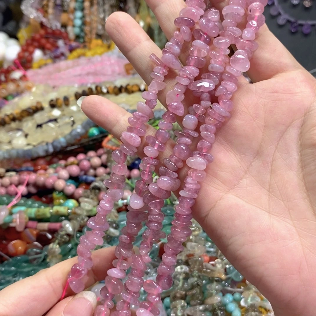 玛瑙/玉髓足银镀金镶嵌珠宝半成品紫马粉随型一条卡8mm