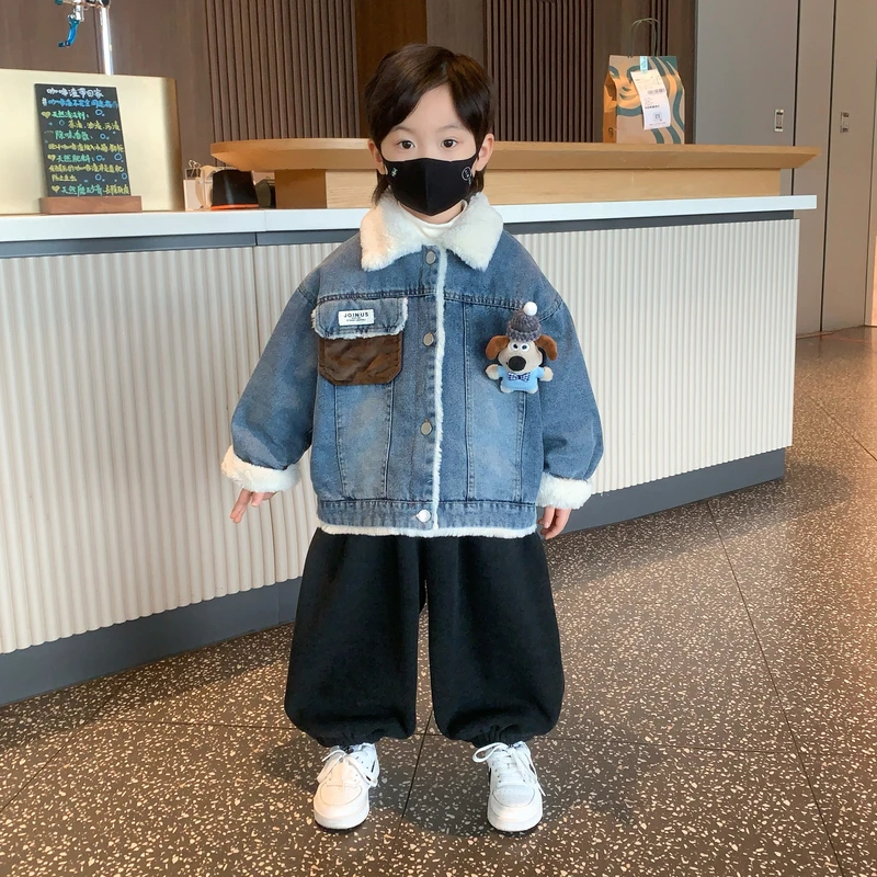 男童冬装2025新款洋气儿童酷帅牛仔棉袄夹克宝宝冬季加绒加厚外套