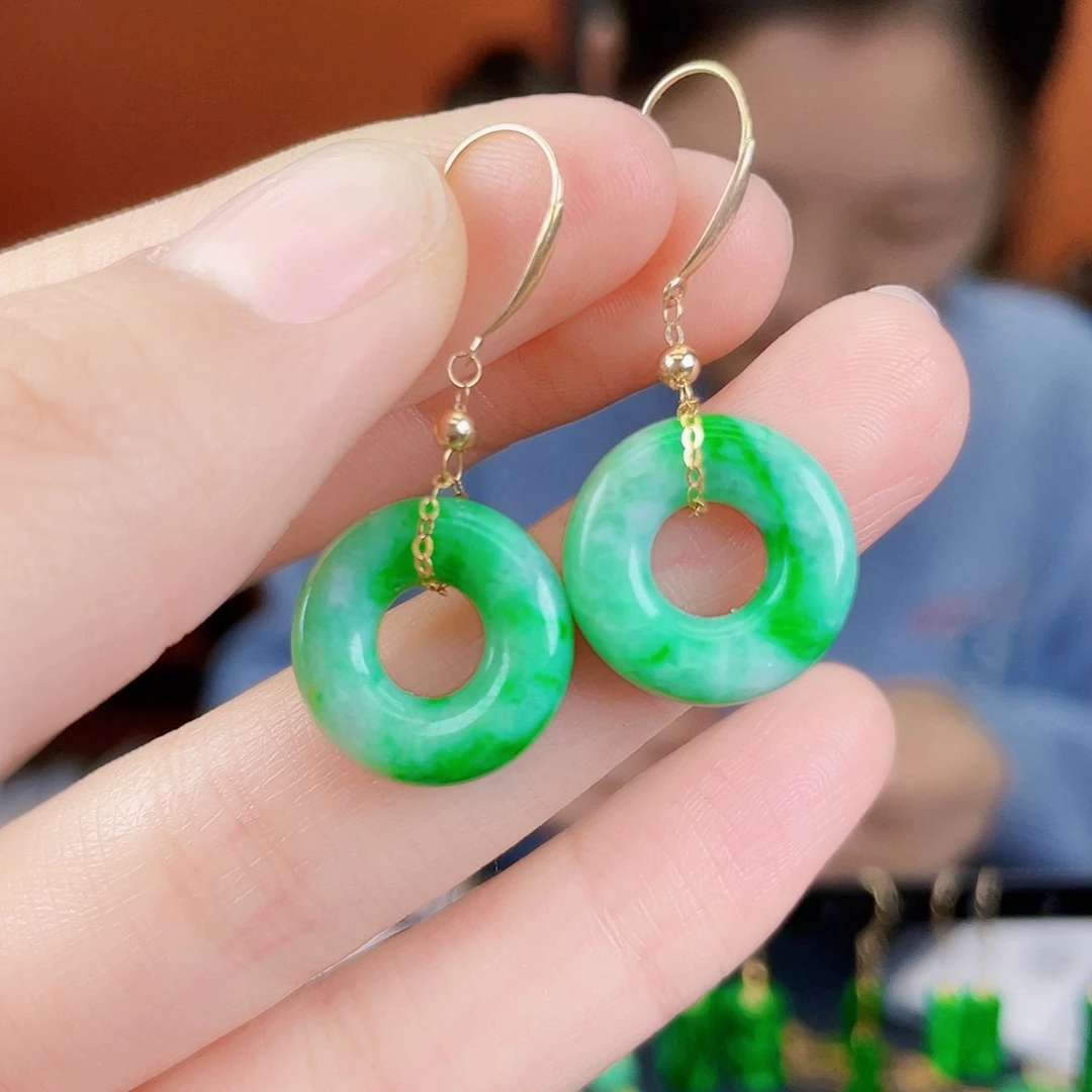 翡翠18K金镶嵌耳饰