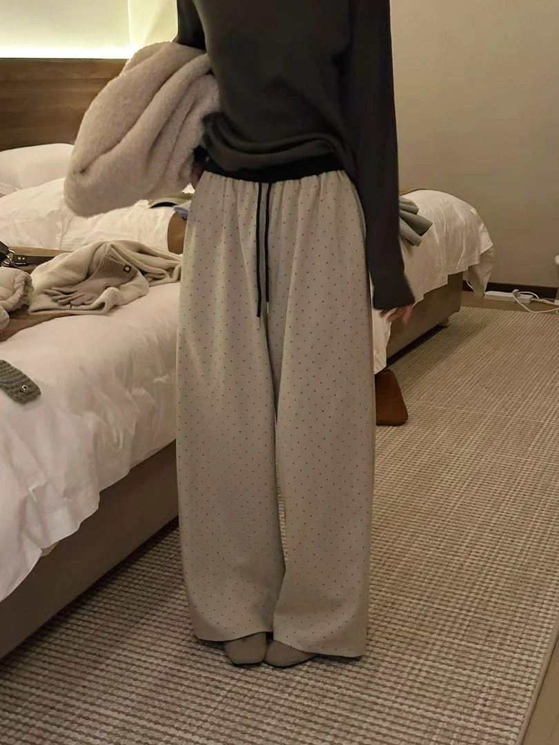 Peach 自制 巨舒服！时髦波点宽松百搭抽绳阔腿裤 10690