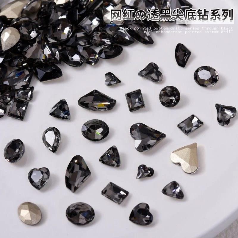 【黑色中号尖底异形钻】透黑尖底异形美甲钻水晶玻璃饰品超闪菱形