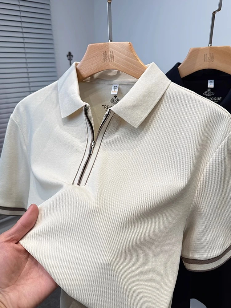 大码300斤半拉链翻领短袖t恤男士新款休闲夏季夏男款凉感防晒POLO