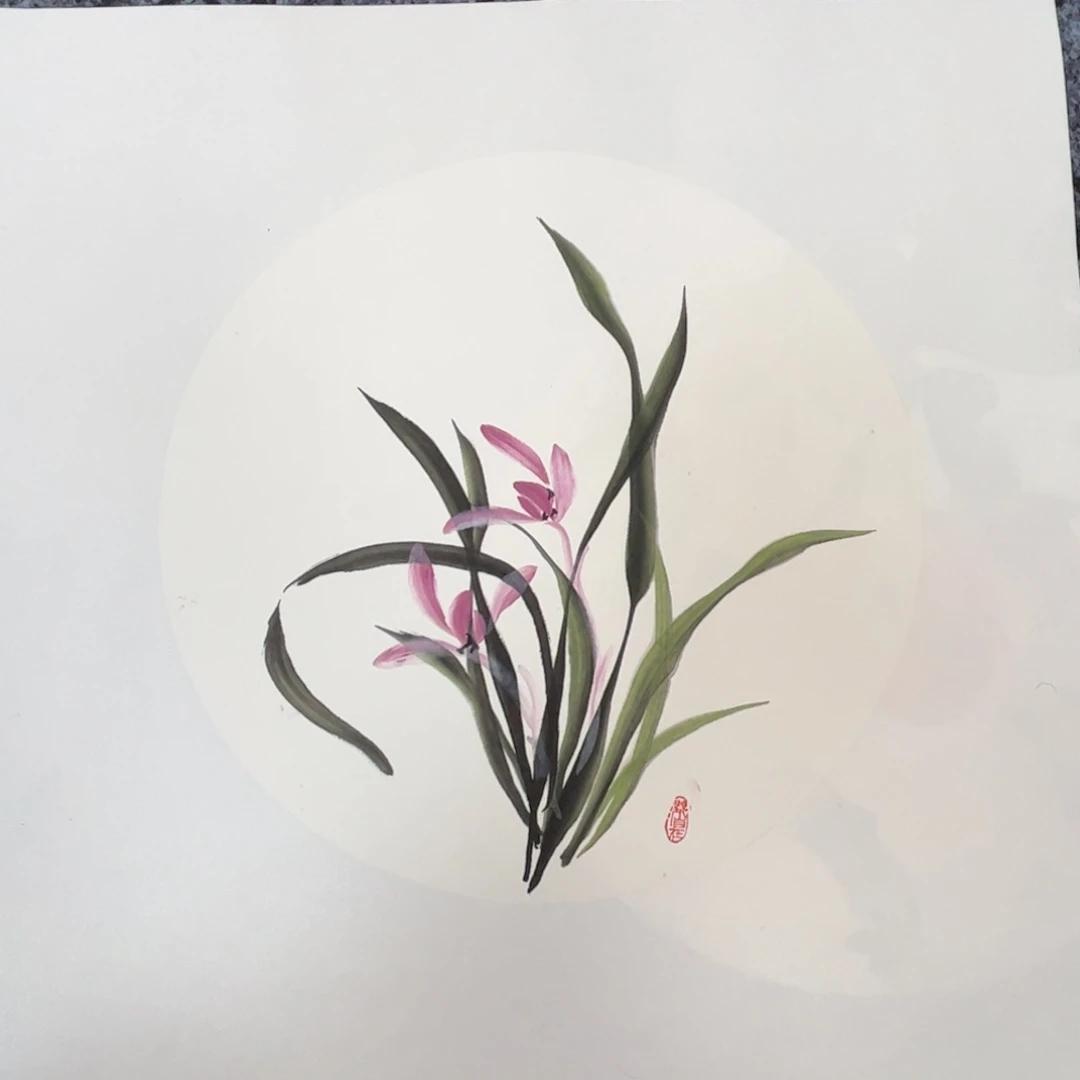 国画小品圆卡花鸟作品