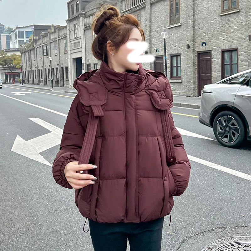 高级感加厚棉服女士冬季加厚蓬松连帽短款面包服小个子保暖棉衣潮