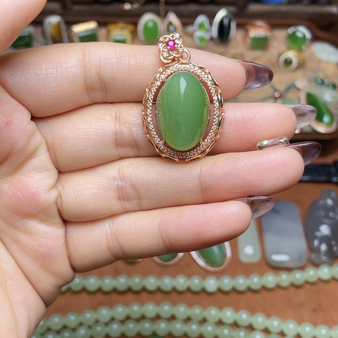 和田玉（碧玉）钛钢吊坠(不含链)吊坠