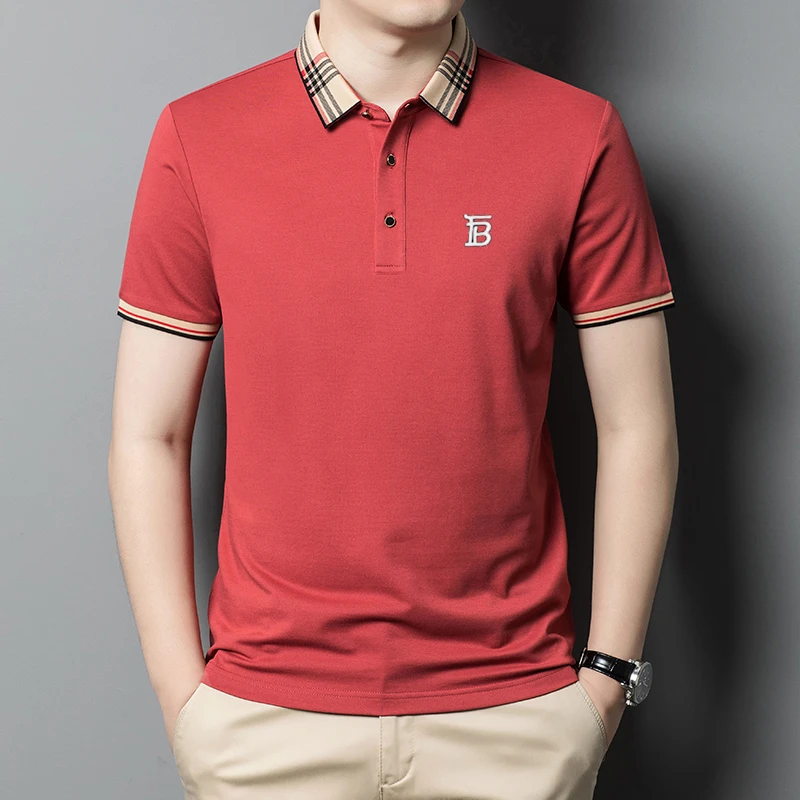新款英伦男士夏季半袖商务t恤高档休闲冰感透气丝光棉纯色POLO衫