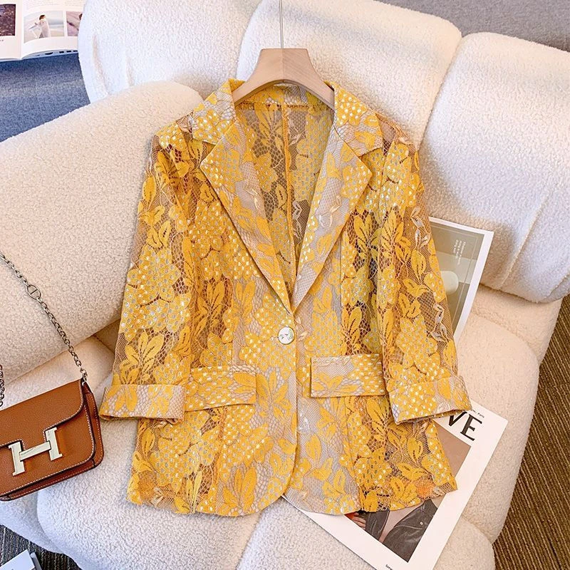 1199+1157春秋薄款蕾丝小西装外套女修身显瘦时尚百搭外搭