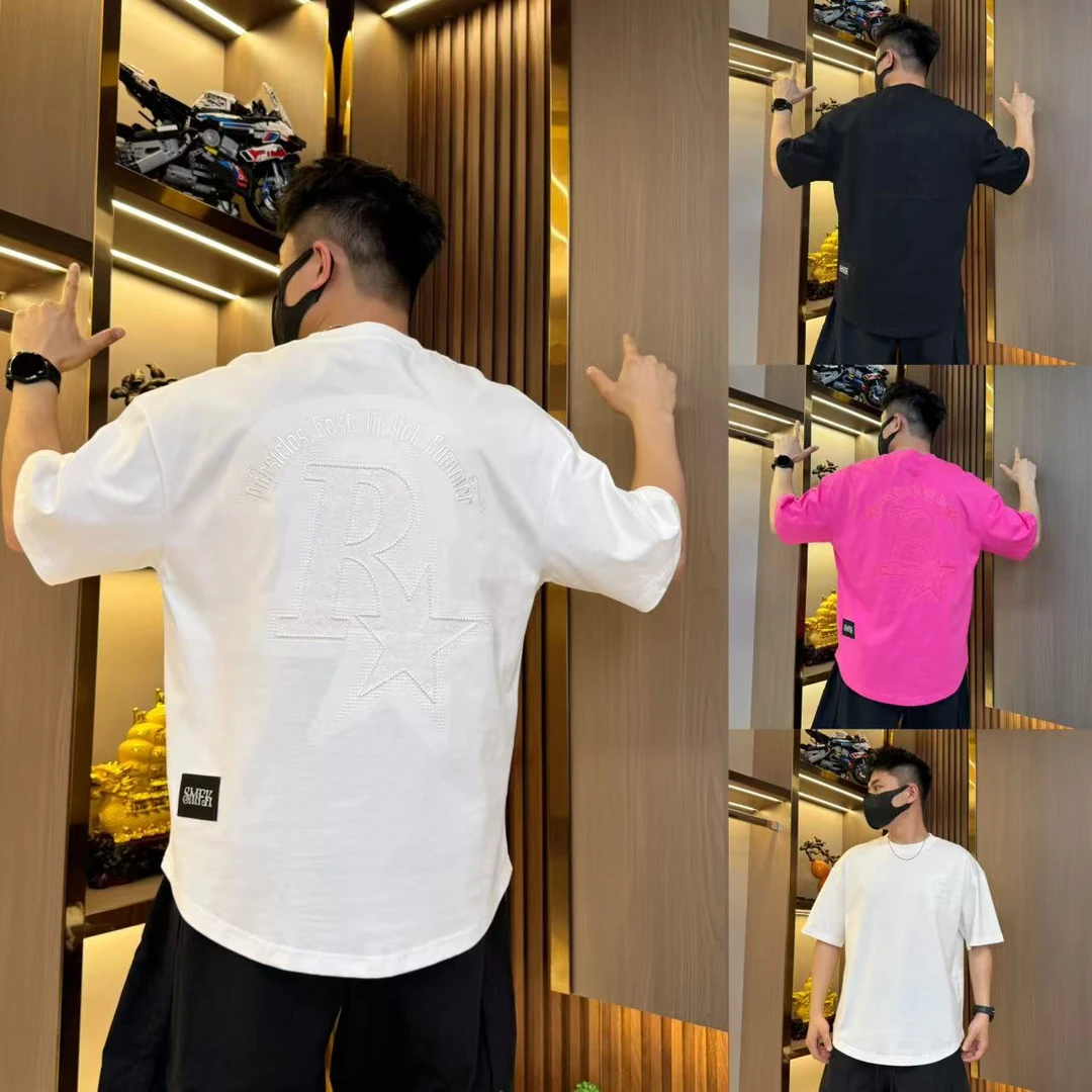 潮牌纯棉短袖男t恤刺绣痞帅时尚休闲男士短袖百棉美式复古男装