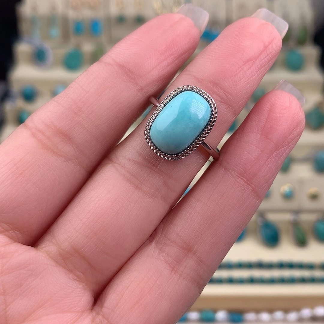 绿松石银S925镶嵌戒指