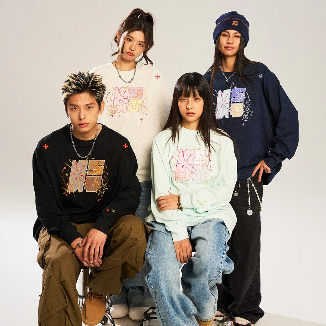 NSTNEW START发芽计划烟花贴布刺绣潮牌宽松休闲百搭男女长袖T恤