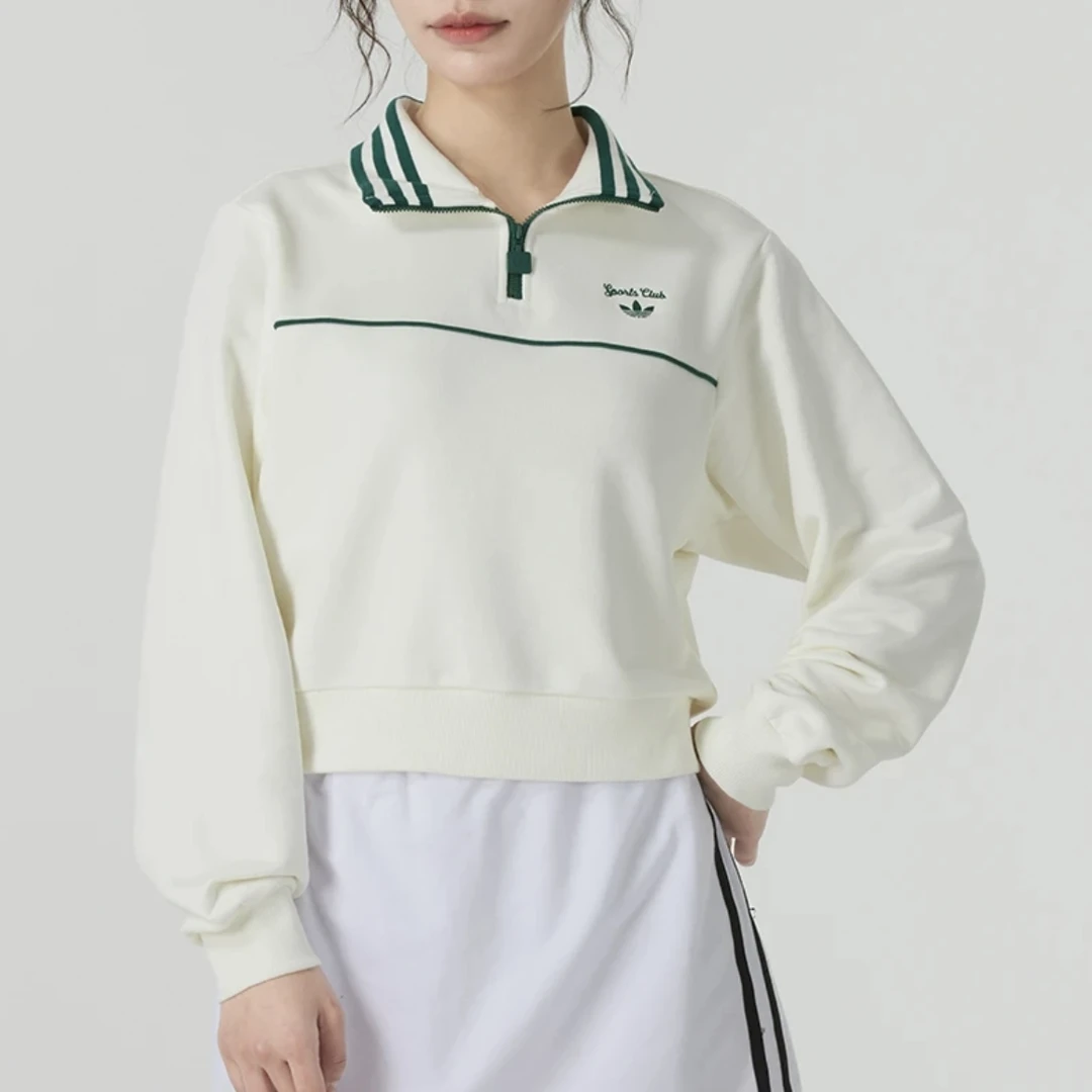 adidas阿迪女运动风套头衫外套印花休闲时尚圆领女款JM8014
