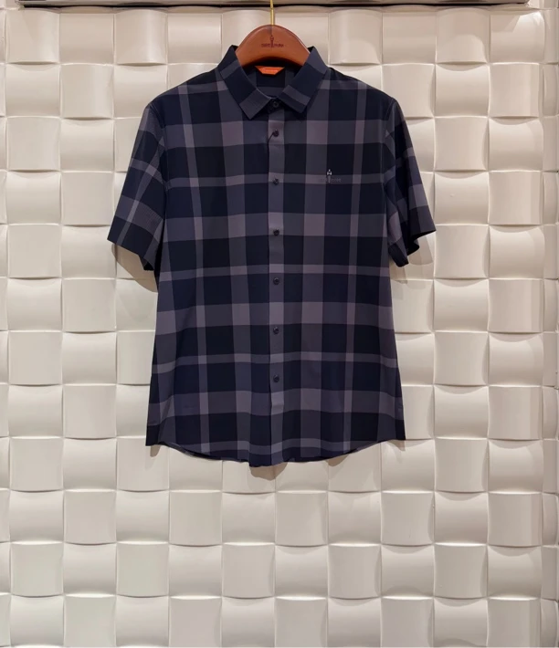 比音勒芬25夏季商务休闲格子短袖衬衫0446