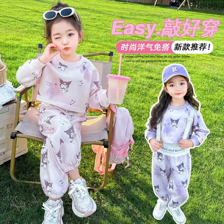 春季女童中小童儿童长袖运动洋气时尚休闲卡通满印字母三件套装