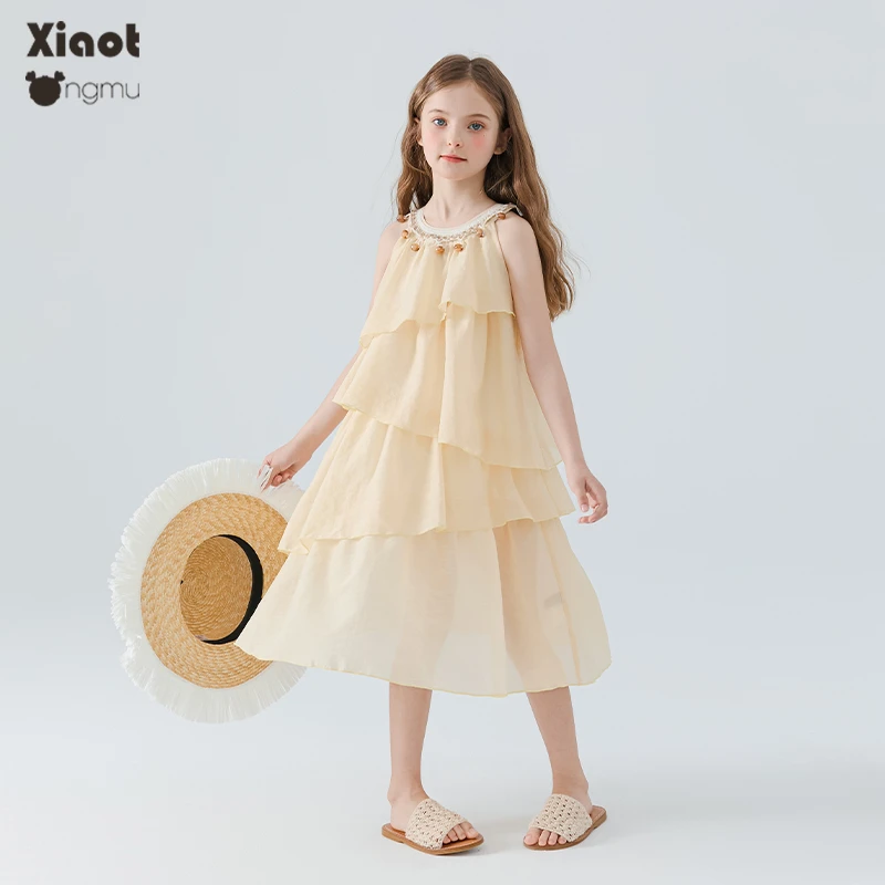 小童木 烂漫度假风女童连衣裙夏季2025新款蛋糕裙中大童公主裙子