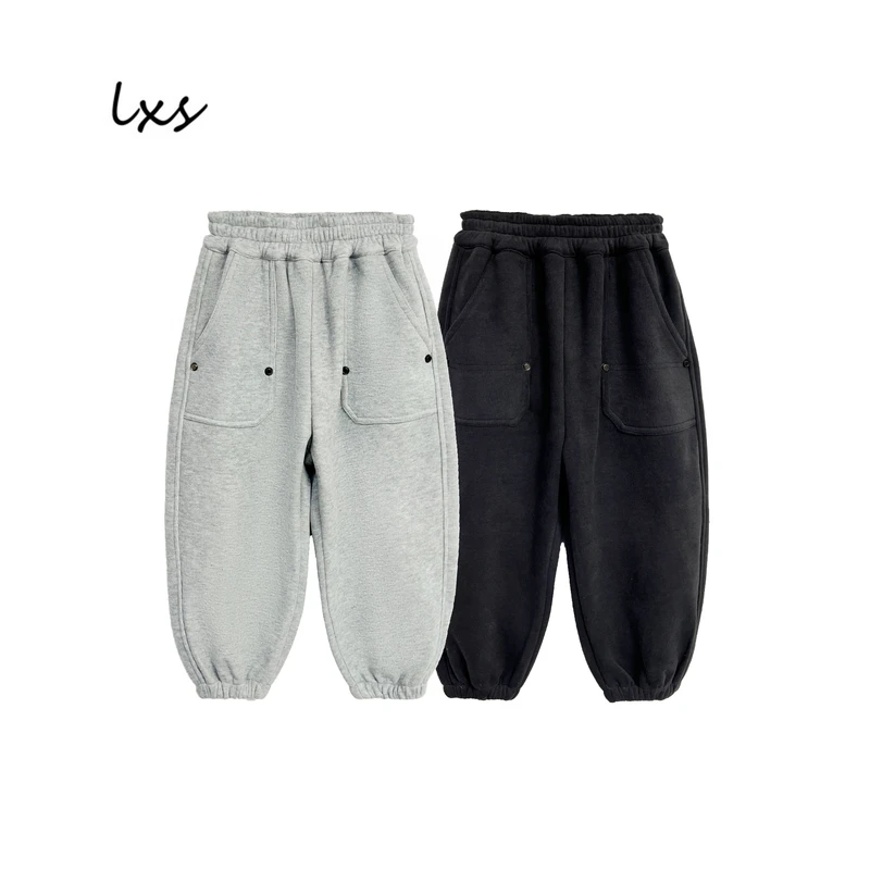 鹿小生童装休闲裤2025新款儿童冬季韩版宽松时尚百搭加绒卫裤Q502