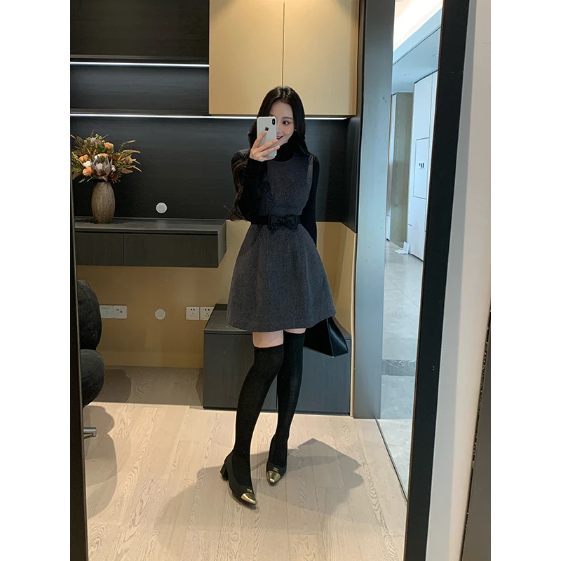 XINYI【冬季天鹅堡】冬季加厚毛呢背心连衣裙收腰显瘦X625Q20945