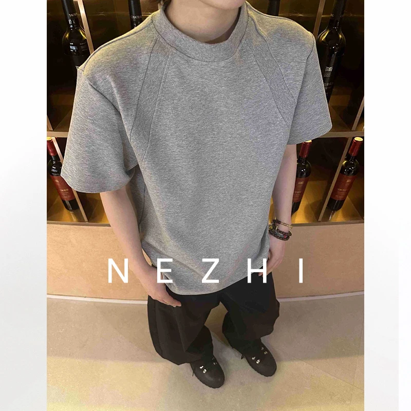 cleanfit美式解构短袖男夏季boxy版型T恤空气层拼接短袖t恤上衣