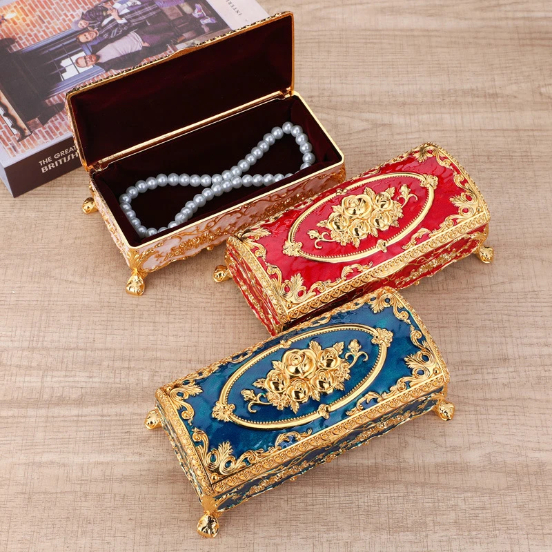 欧式珠宝首饰盒金属创意戒指项链耳环收纳盒结婚订婚饰品盒摆件