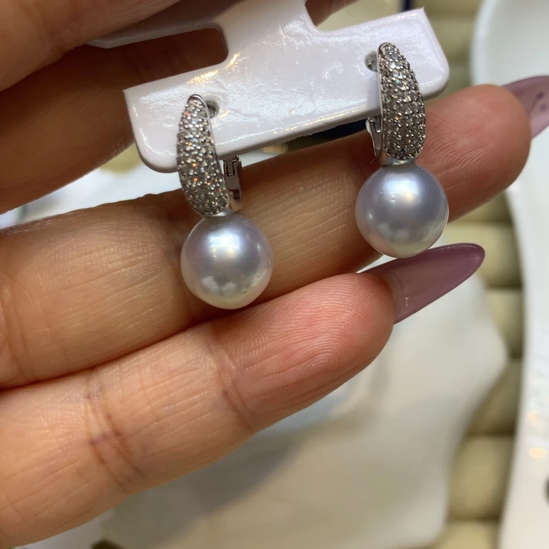 银S925镶嵌耳饰海水珍珠