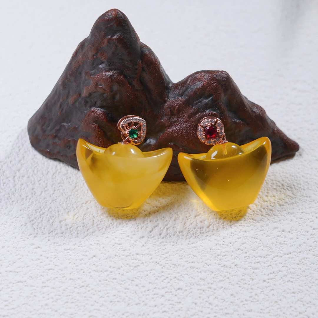 天然琥珀S925银镶嵌元宝吊坠（多样式发其一）