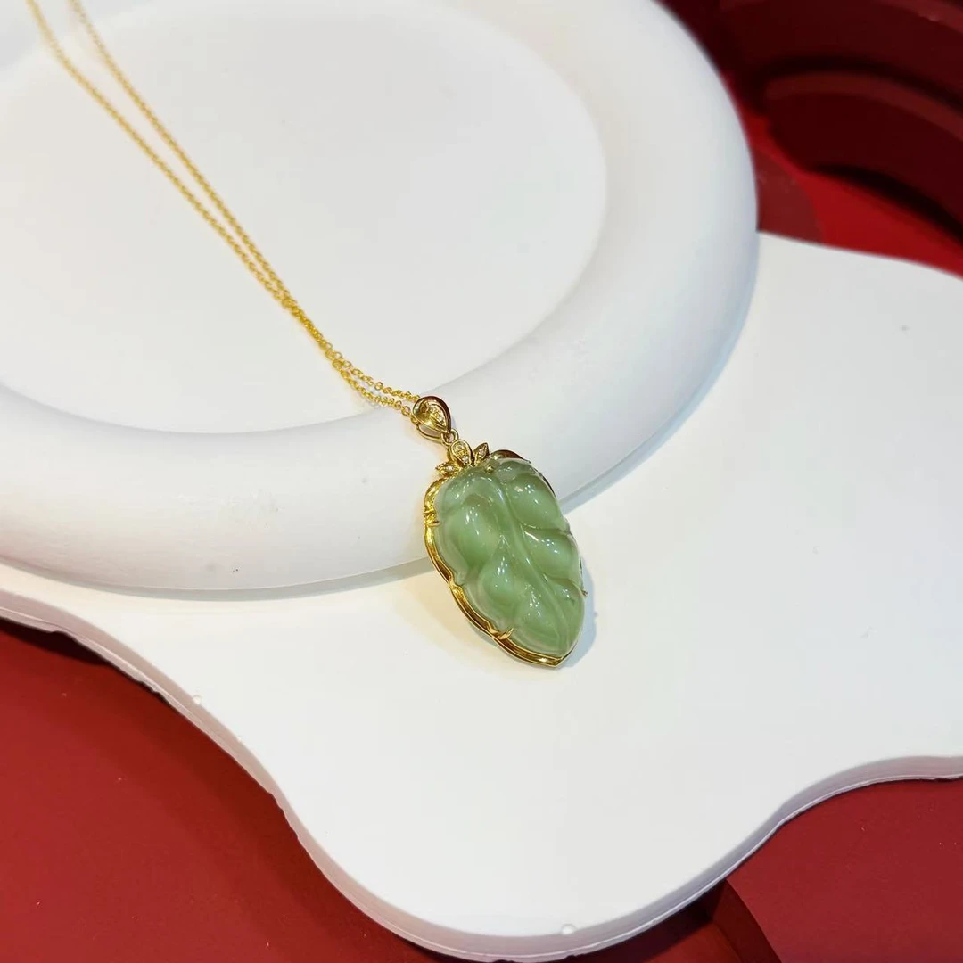 18K金26*17*8mm金丝猫眼叶子吊坠HE00438