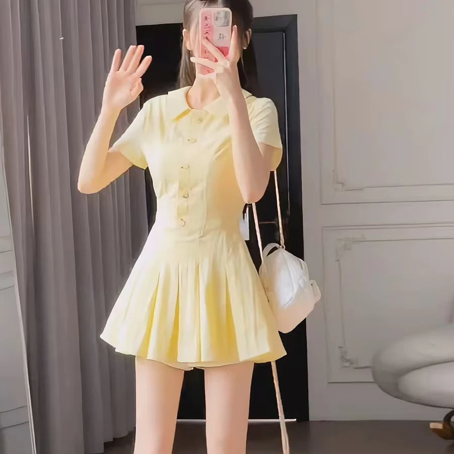 2025夏季新款大码女装学院风肌理感甜美收腰显瘦连衣裙+短裤