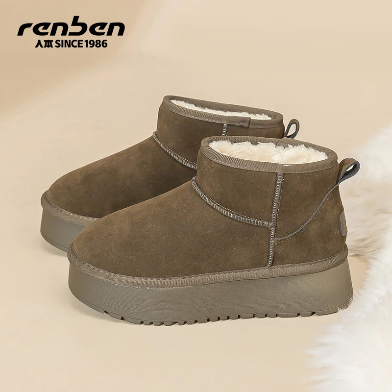 人本官方旗舰店爆款大头雪地靴加绒保暖2025新款厚底短筒棉靴女款