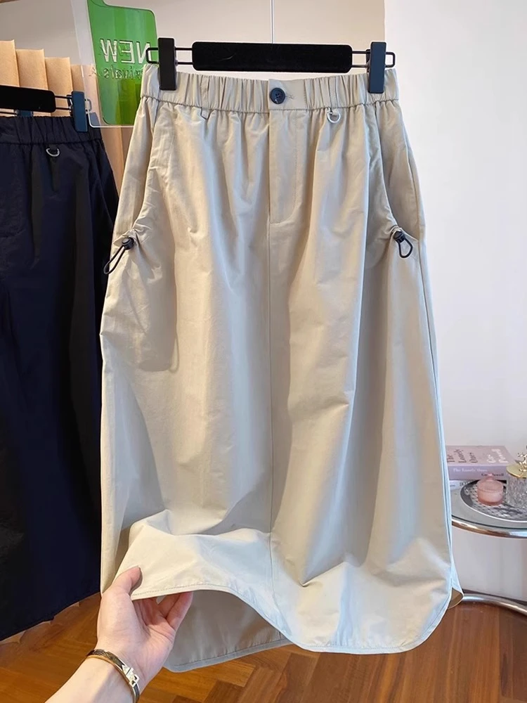 大码高级感工装直筒半身裙子女春夏胖mm休闲a字显瘦垂感包臀半裙