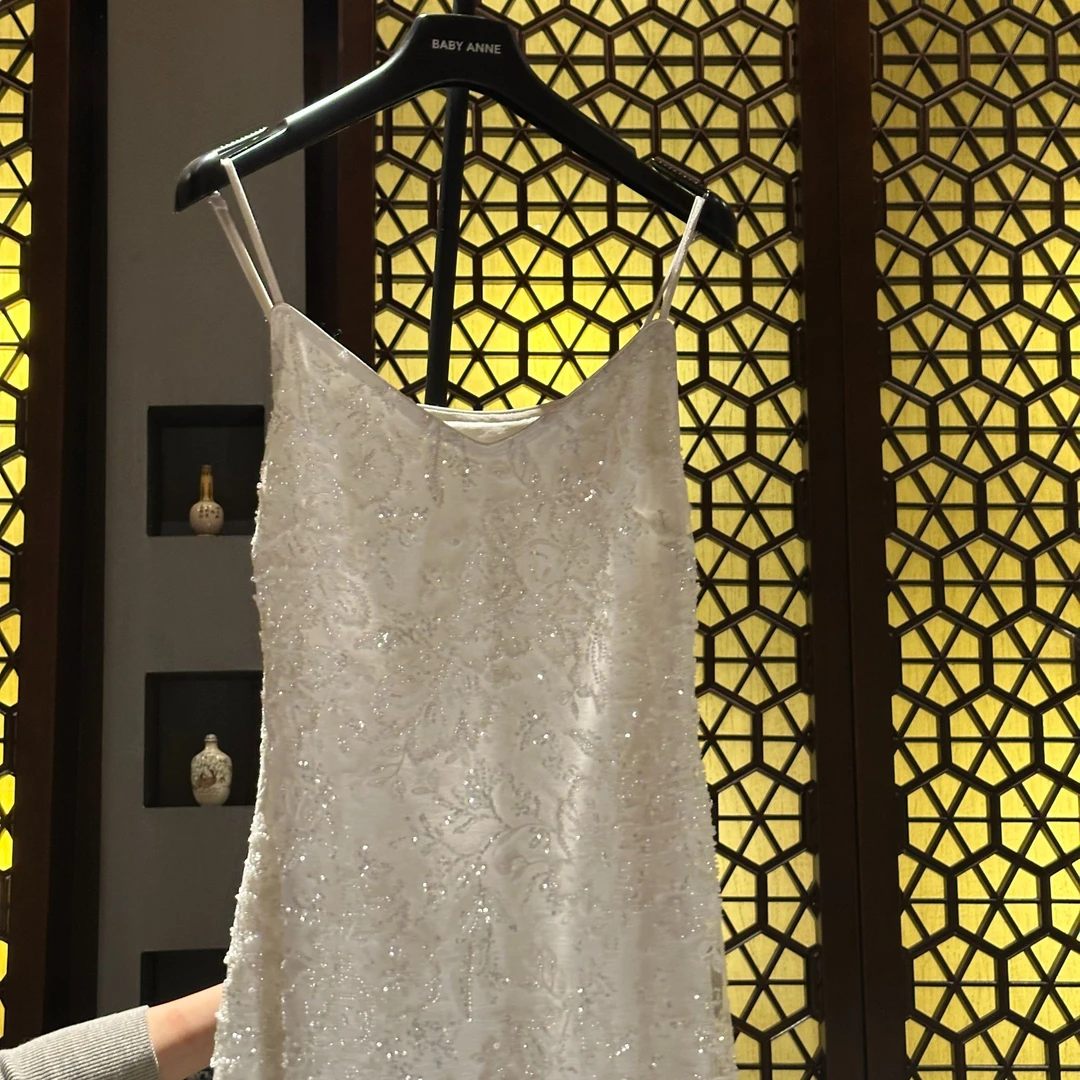 BABY ANNE【Rish Asians】奢华贵气米白亮片刺绣珠珠连衣裙PDA2006